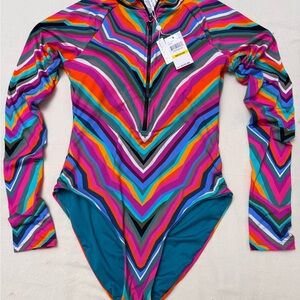 Trina Turk Multicolor Chevron Bodysuit - Size M -NWT